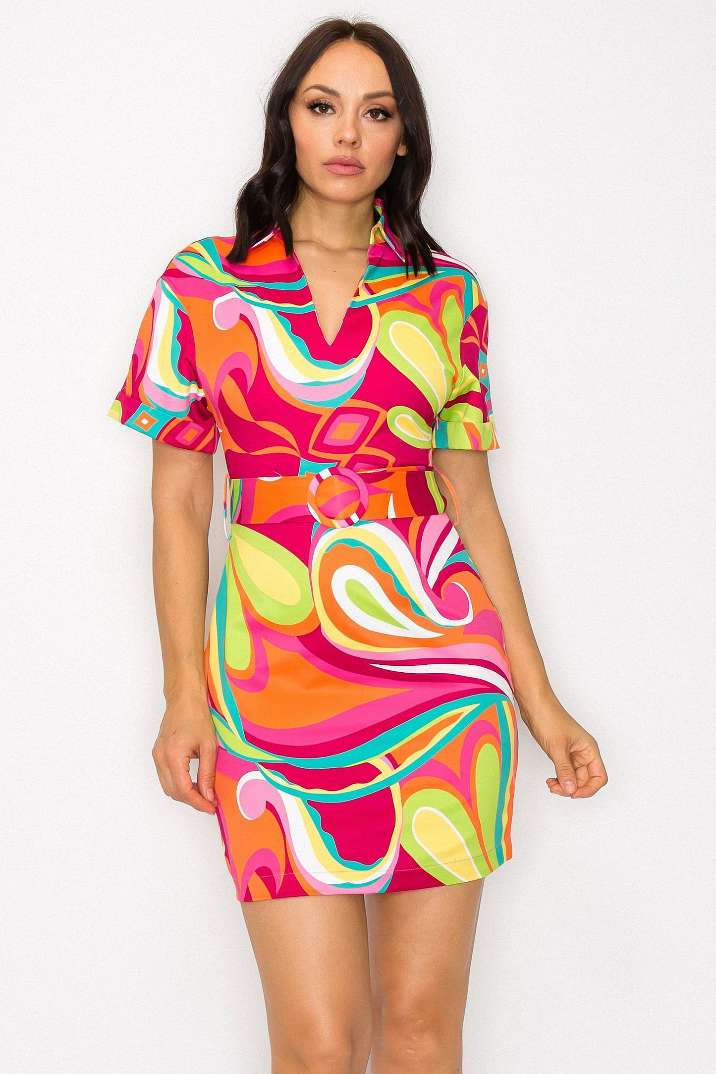 Magenta-Yellow-Green-Mix Print Dress