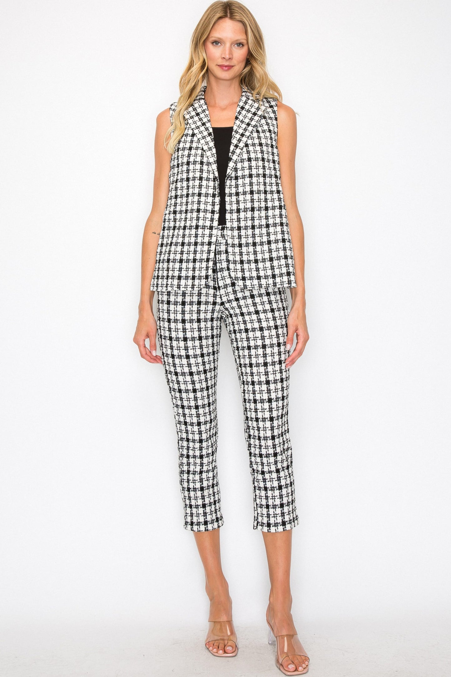 Plaid Essence Sleeveless Lapel Vest