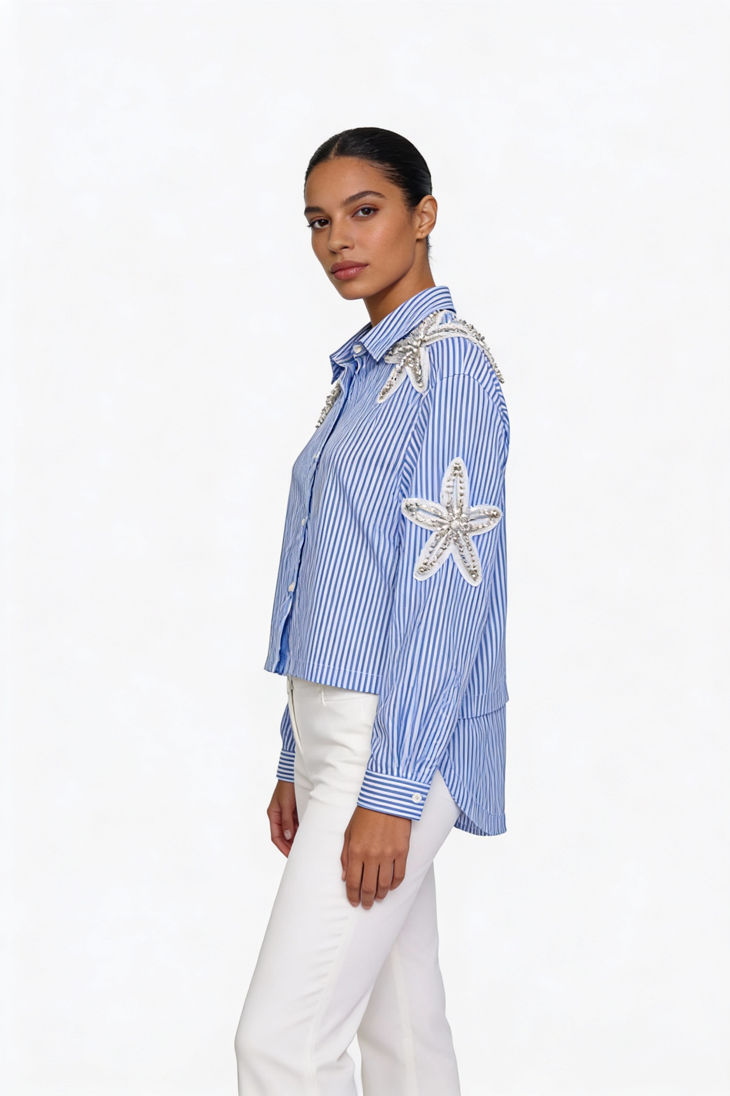 Starfish Appliqué Striped Shirt