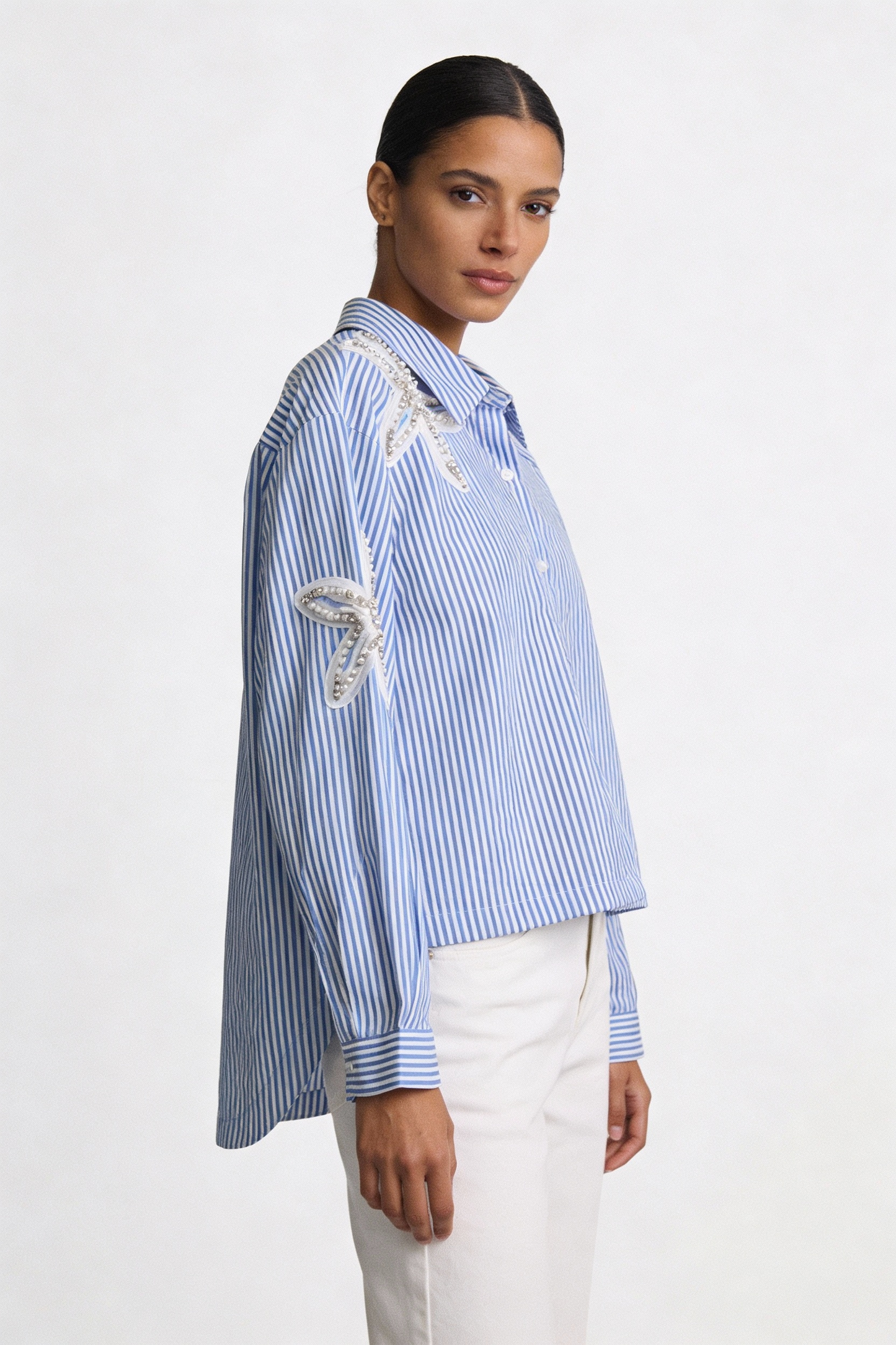 Starfish Appliqué Striped Shirt