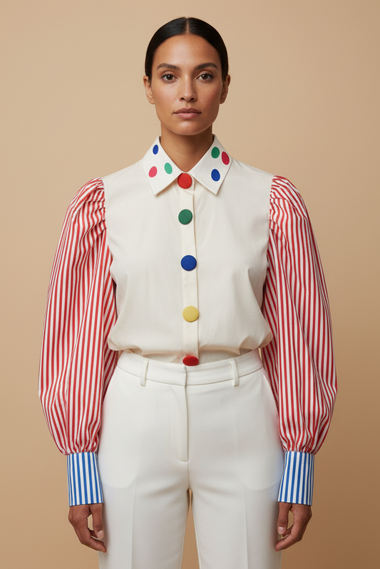 Color-Block Polka Dot & Stripe Blouse