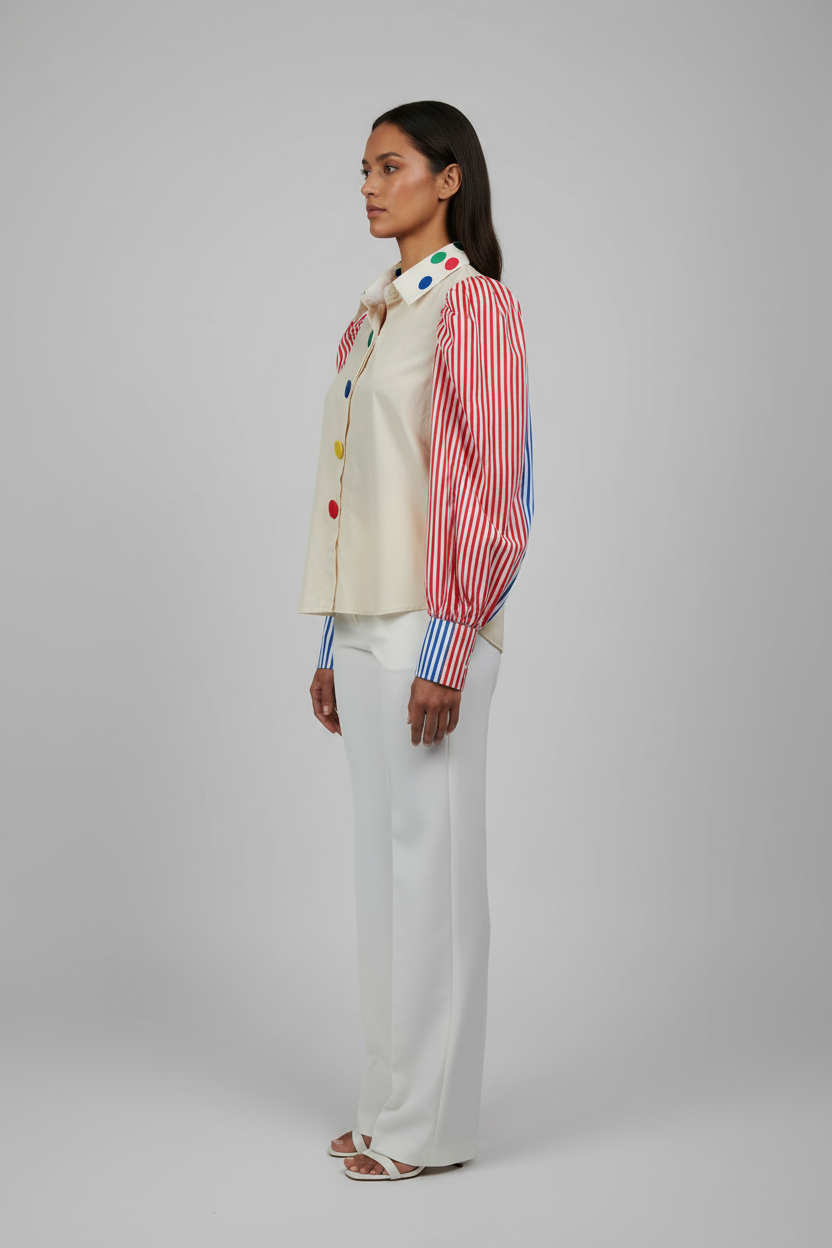 Color-Block Polka Dot & Stripe Blouse