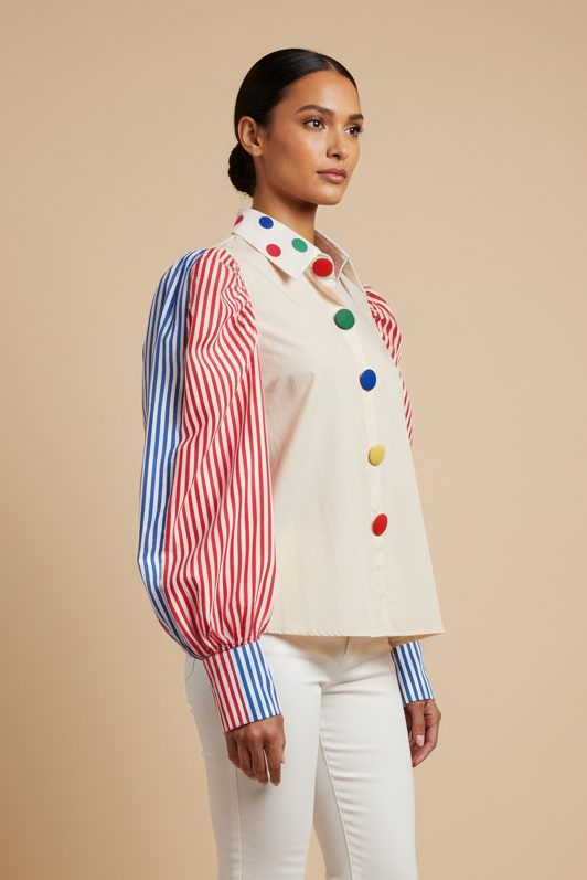 Color-Block Polka Dot & Stripe Blouse