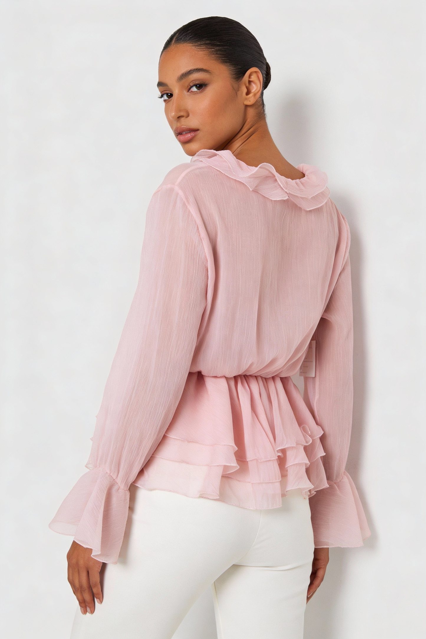 Ruffle Tiered Rosette Peplum Blouse