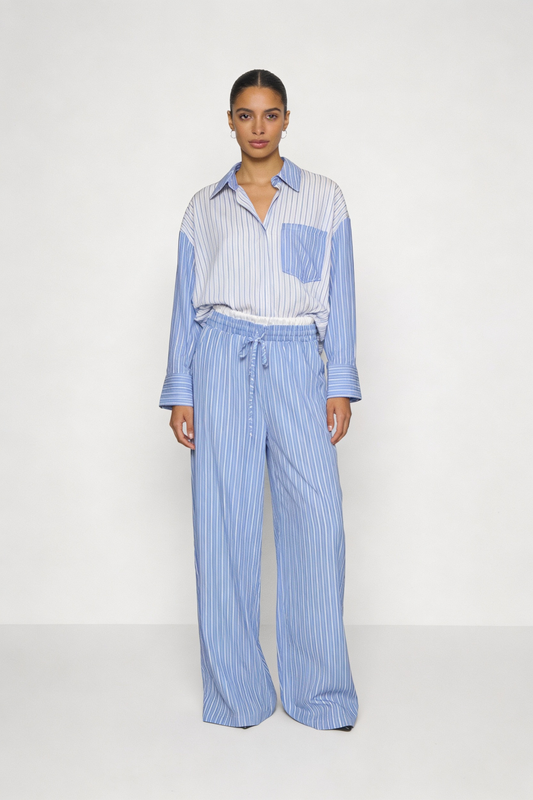 Mixed Stripe Color-Block Shirt & Pant Set