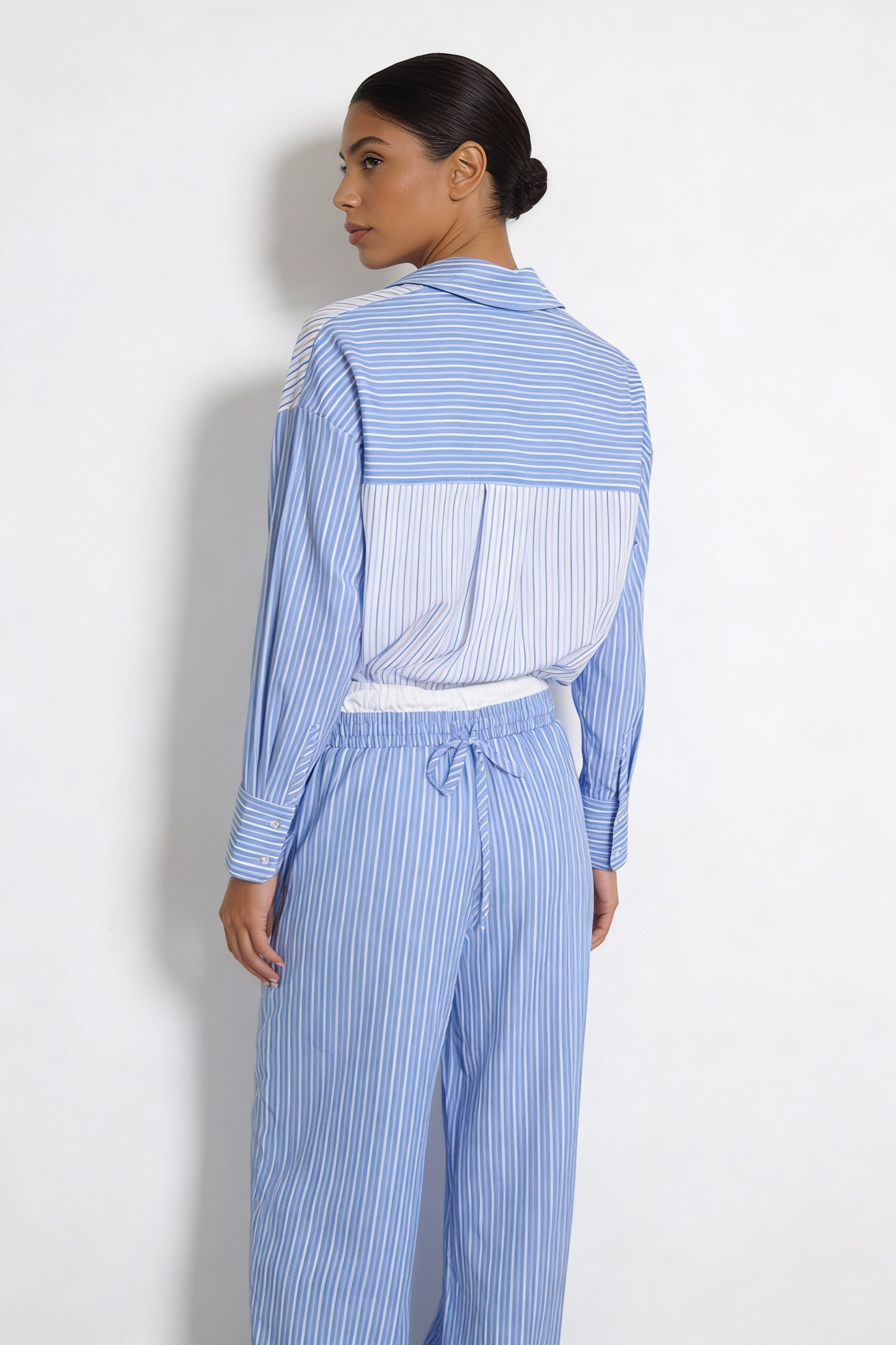 Mixed Stripe Color-Block Shirt & Pant Set
