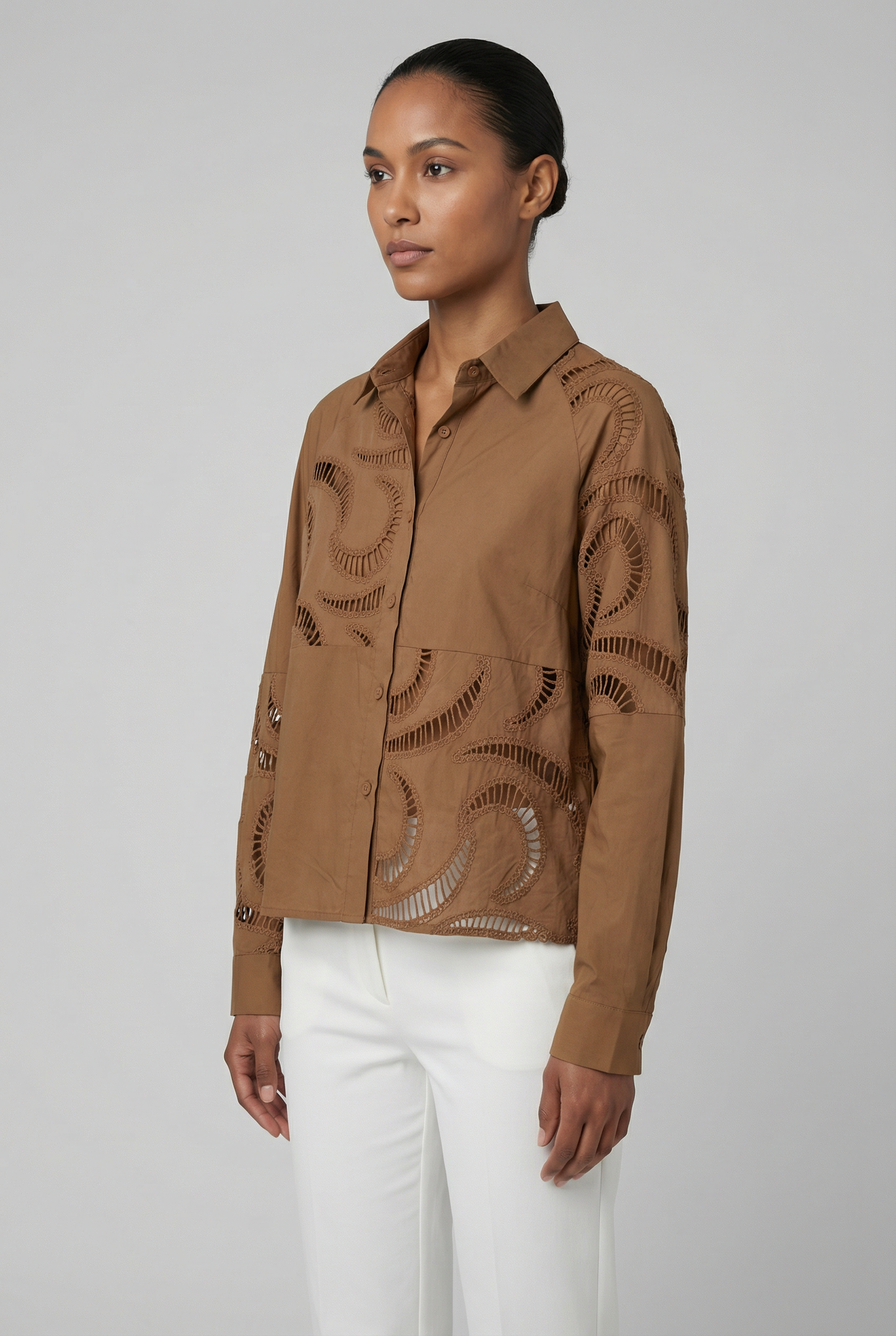 Abstract Broderie Cutout Cotton Shirt