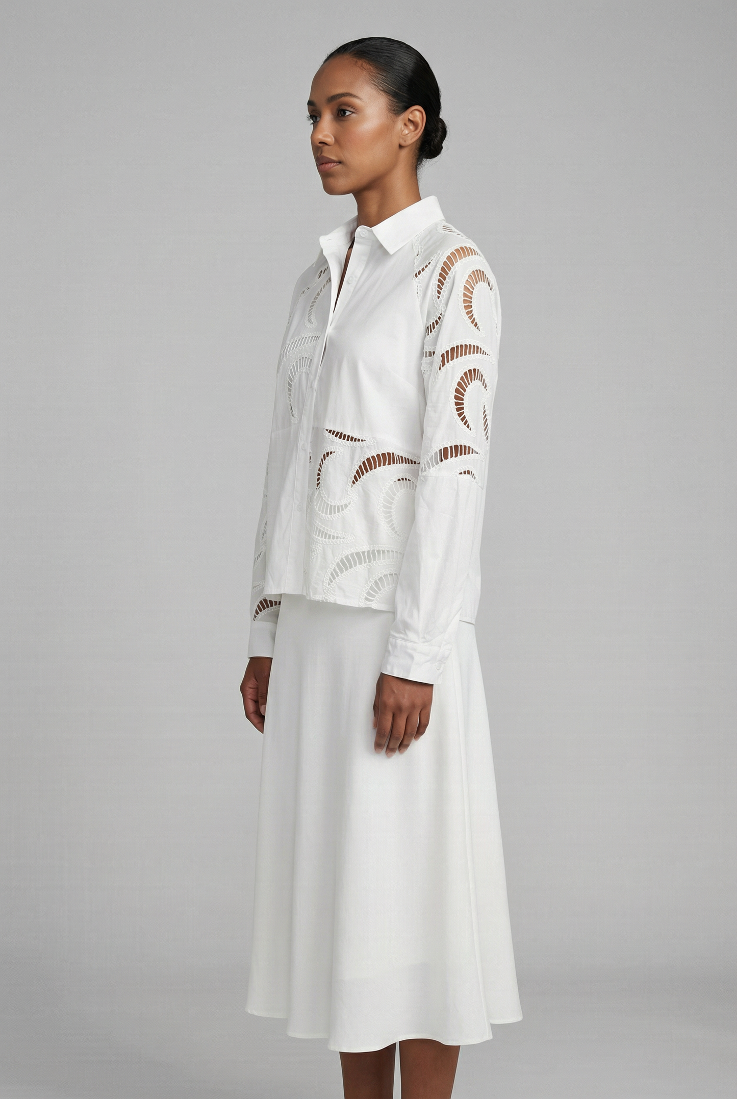 Abstract Broderie Cutout Cotton Shirt