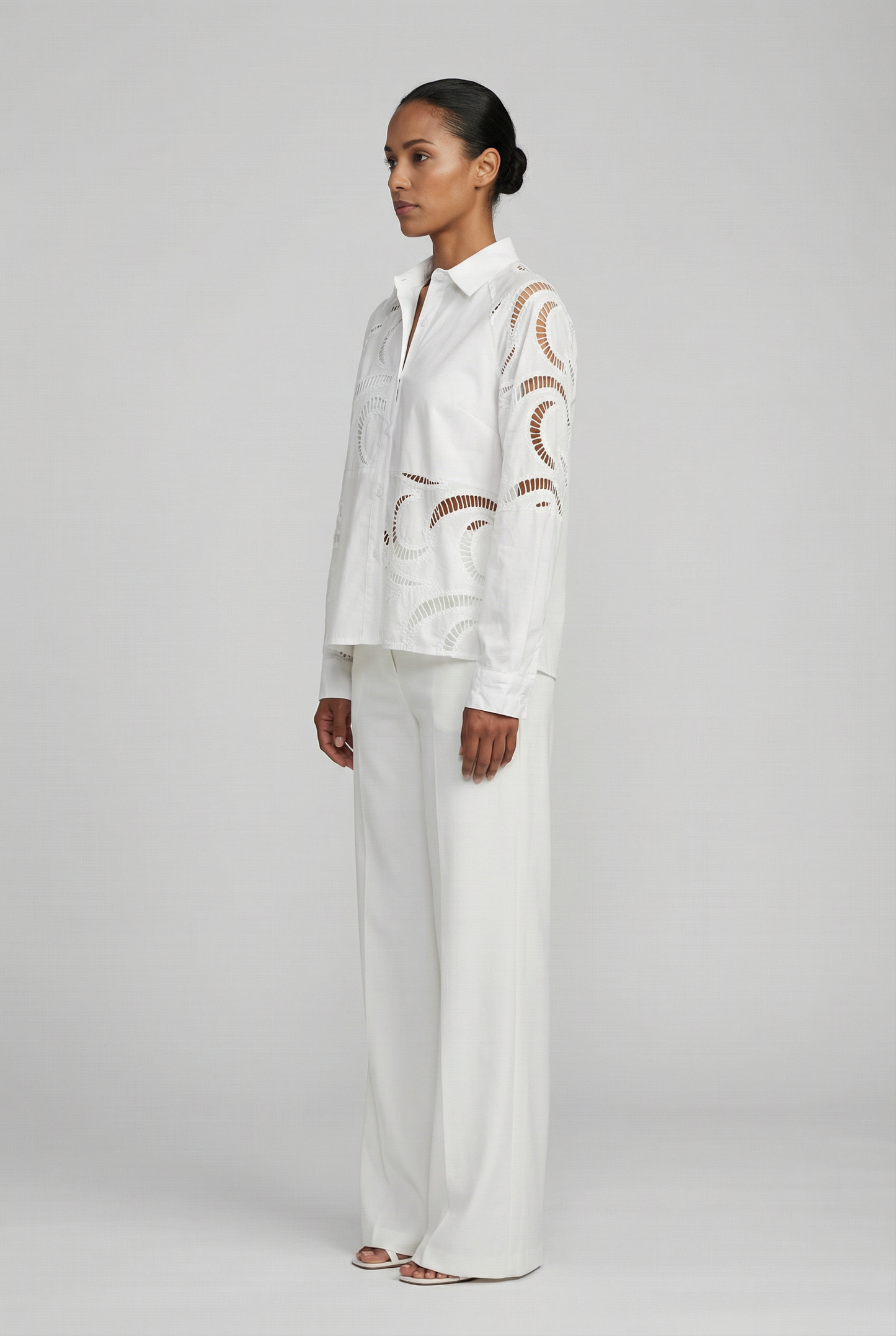 Abstract Broderie Cutout Cotton Shirt