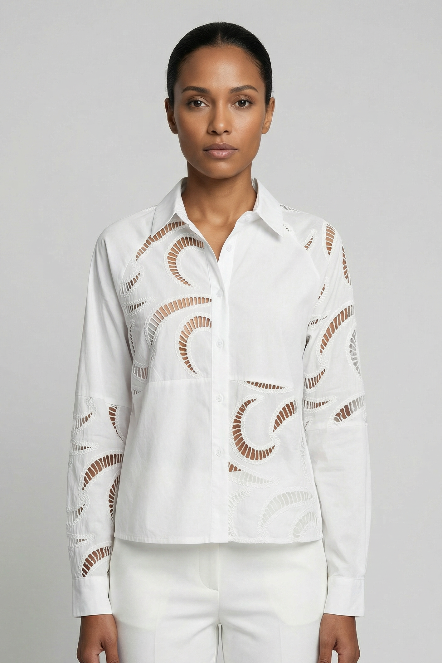 Abstract Broderie Cutout Cotton Shirt