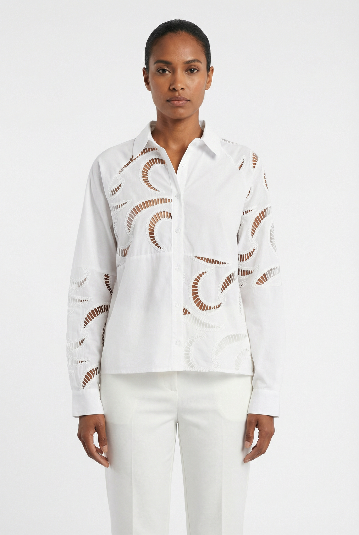 Abstract Broderie Cutout Cotton Shirt