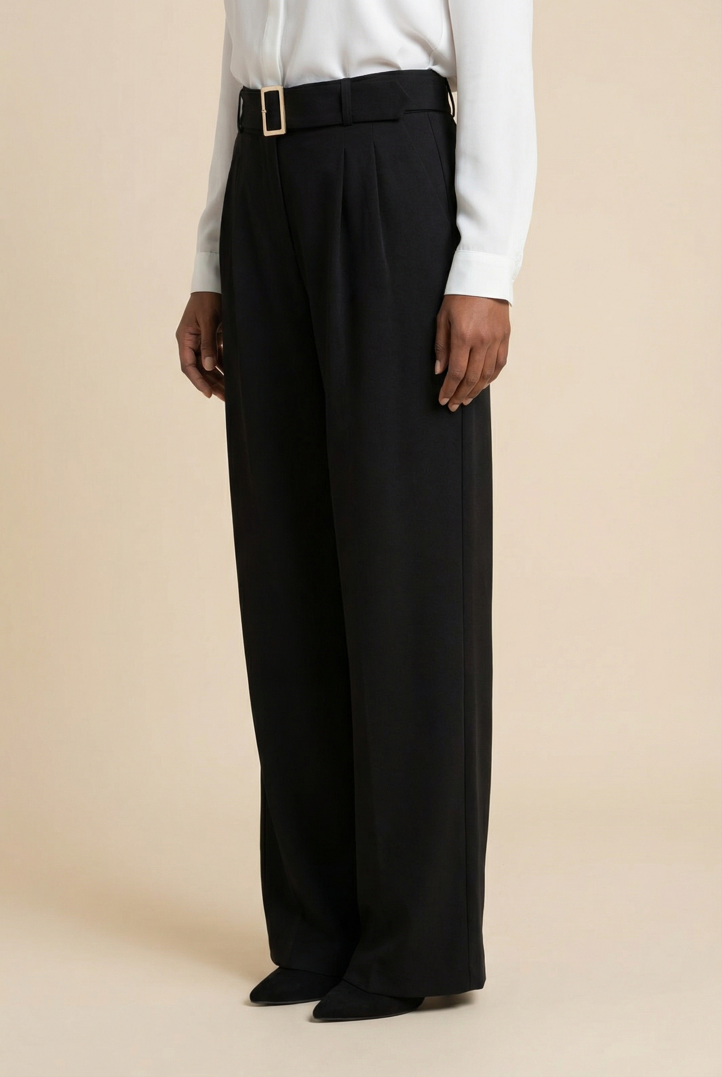 Belted High-Waist Wide-Leg Trousers