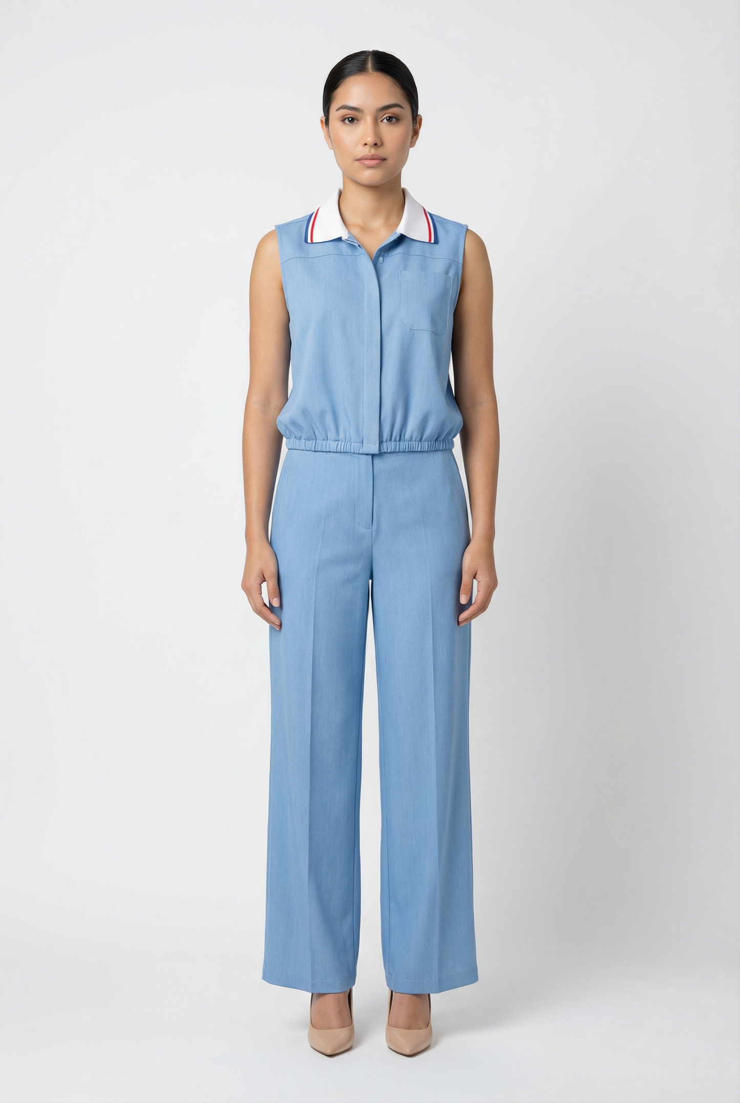 Sporty Knit Collar Sleeveless Set