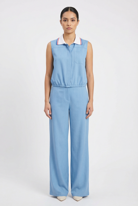 Sporty Knit Collar Sleeveless Set