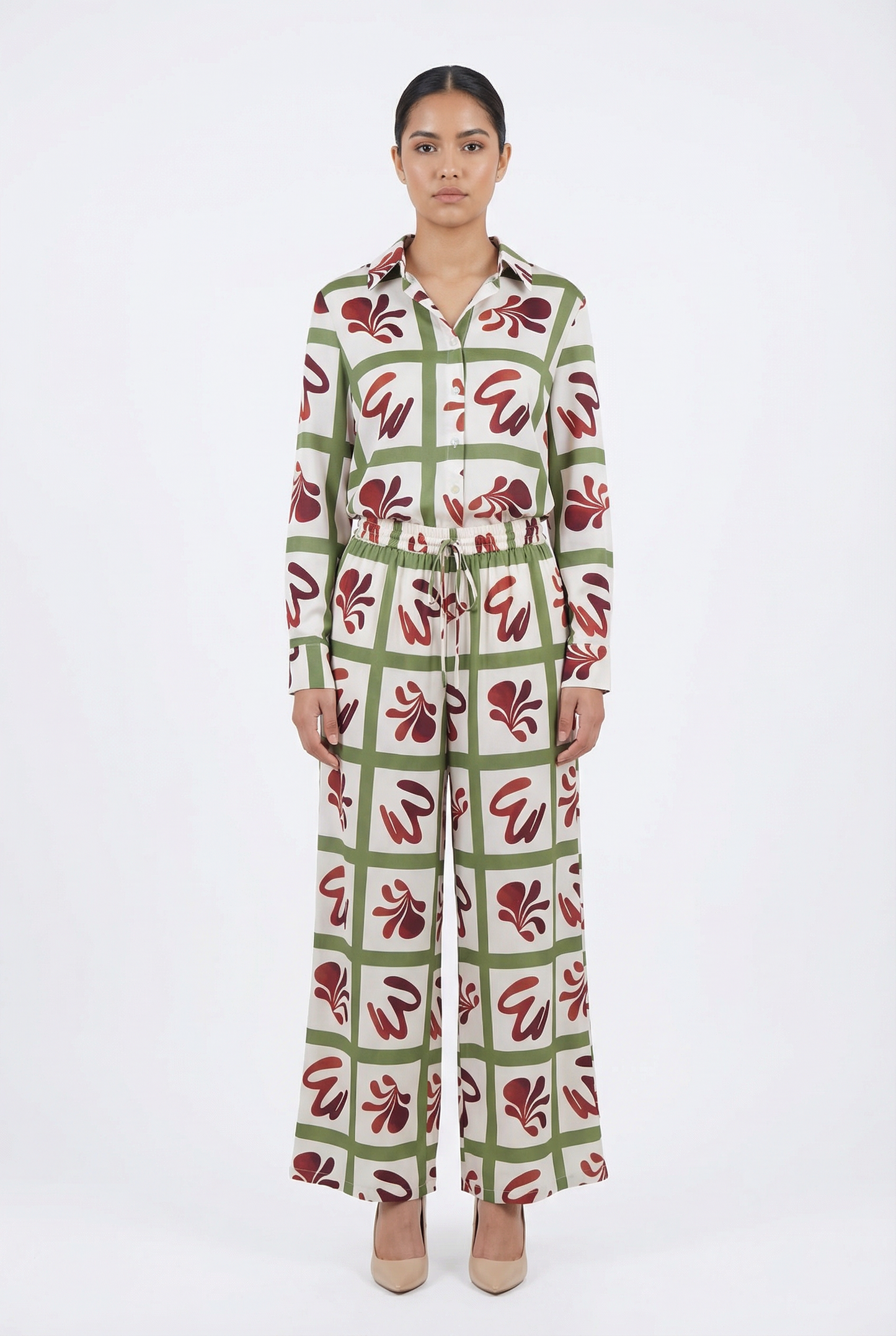 Geometric Floral Grid Shirt & Pant Set