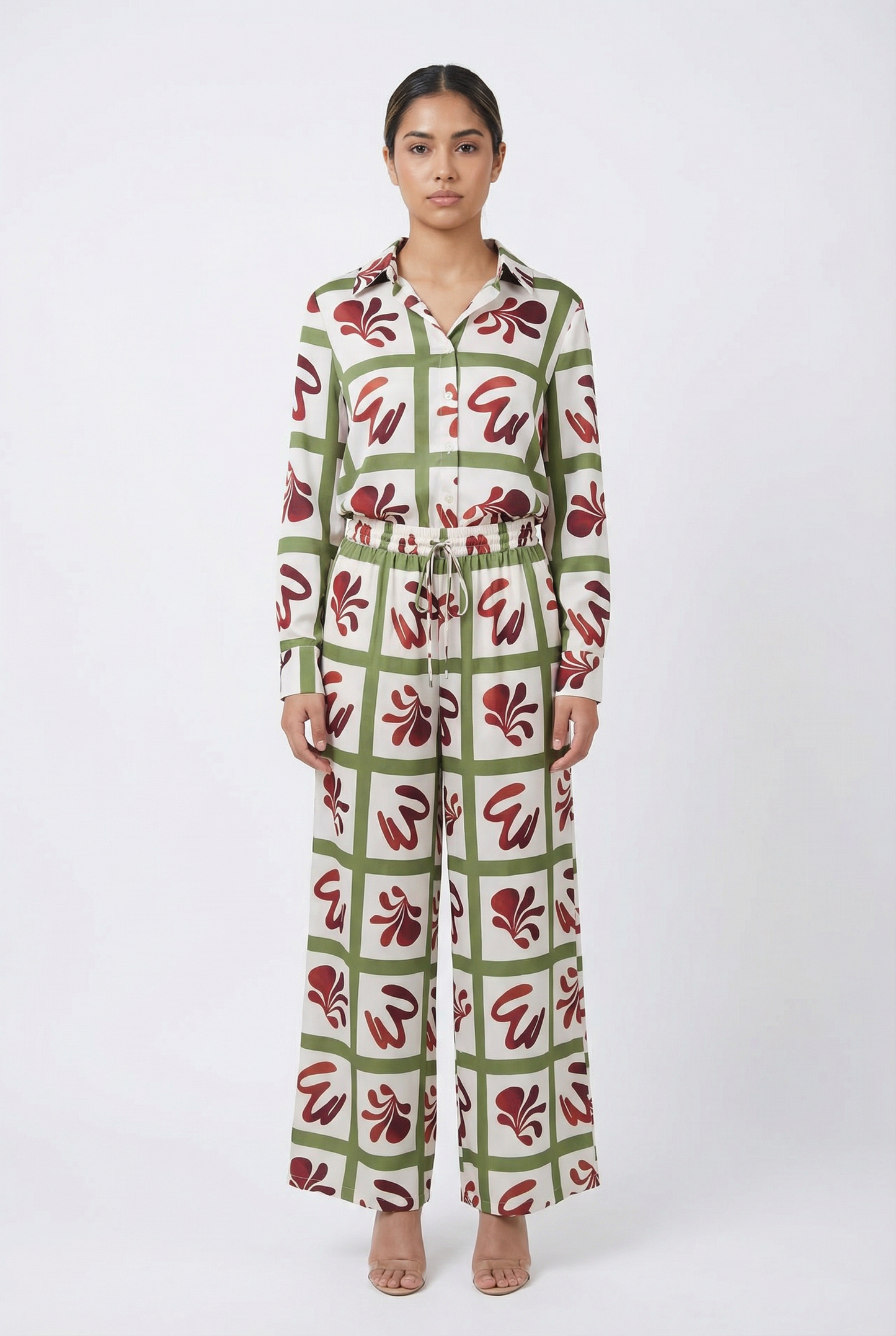 Geometric Floral Grid Shirt & Pant Set