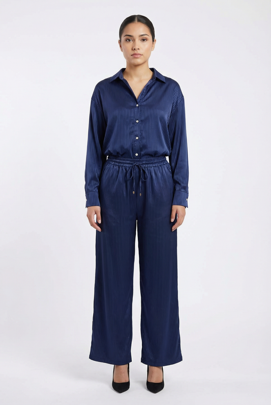 Satin Shadow Stripe Shirt & Pant Set