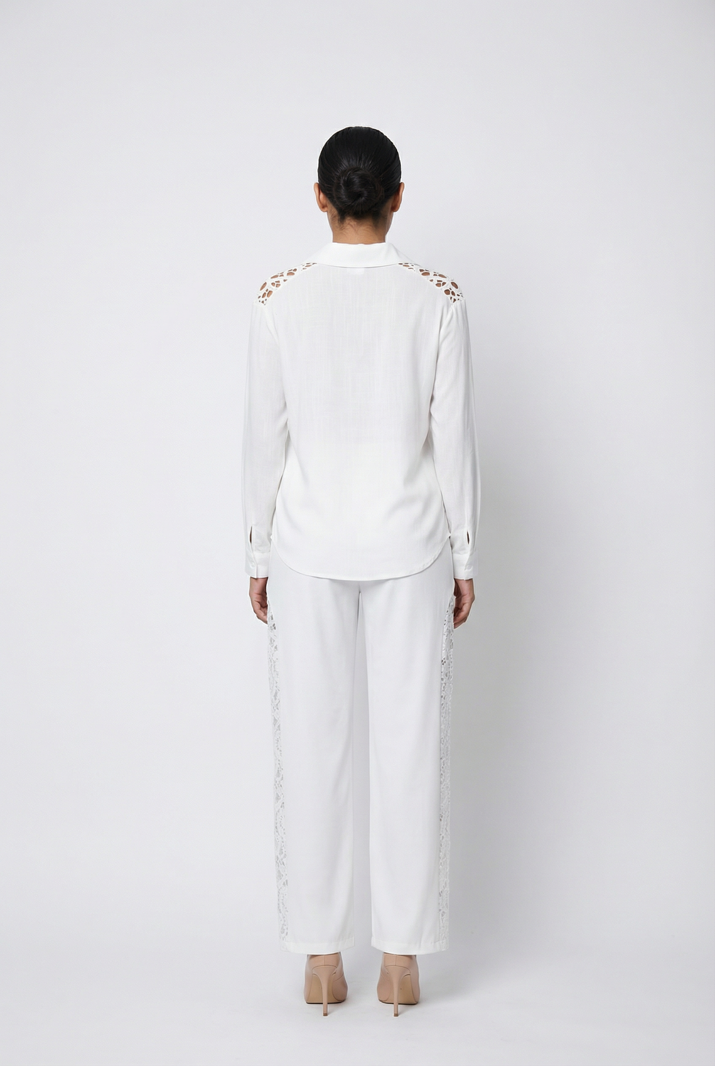 Crochet Lace Insert Cotton Shirt & Pant Set