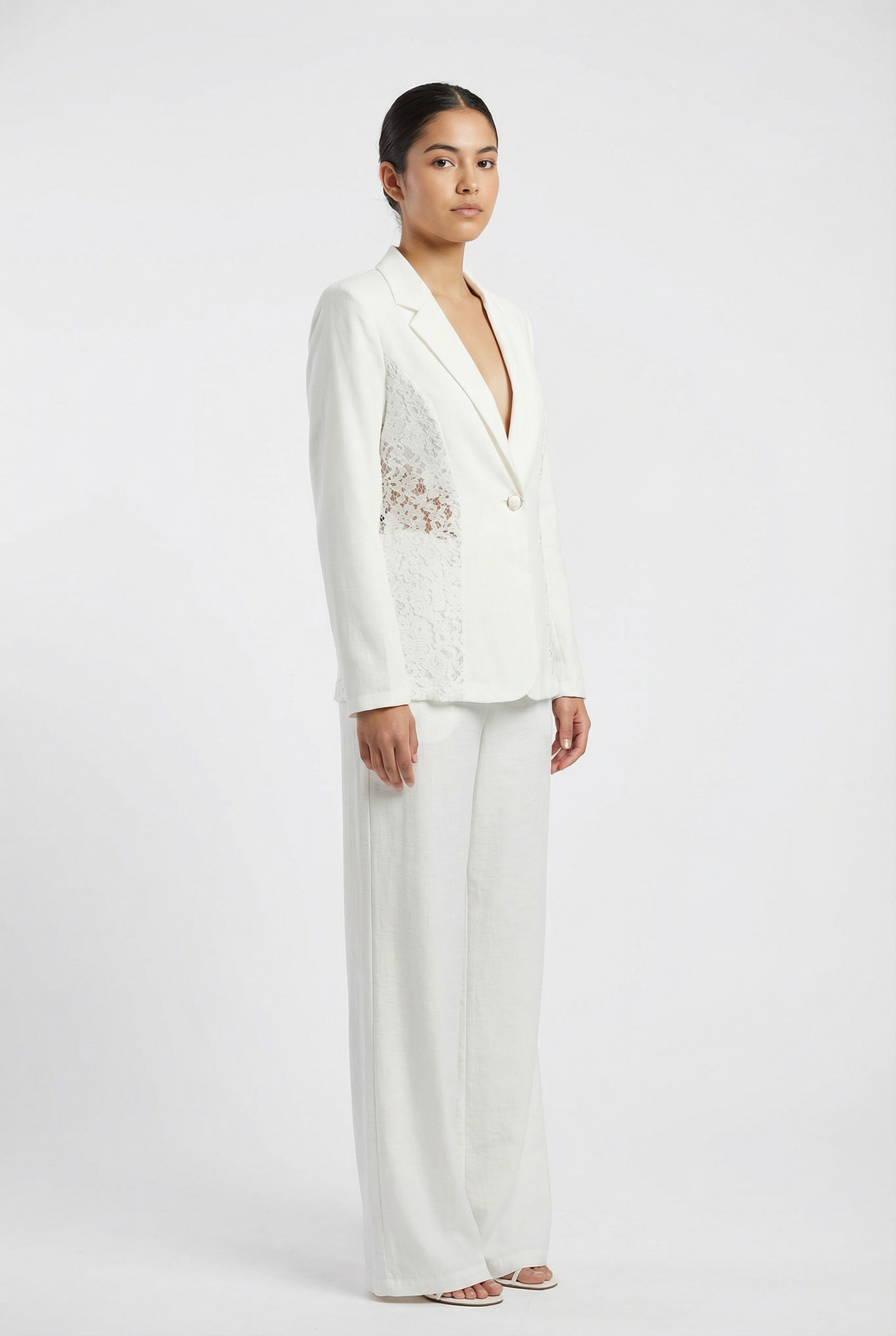 Lace Panel Single-Button Blazer Set