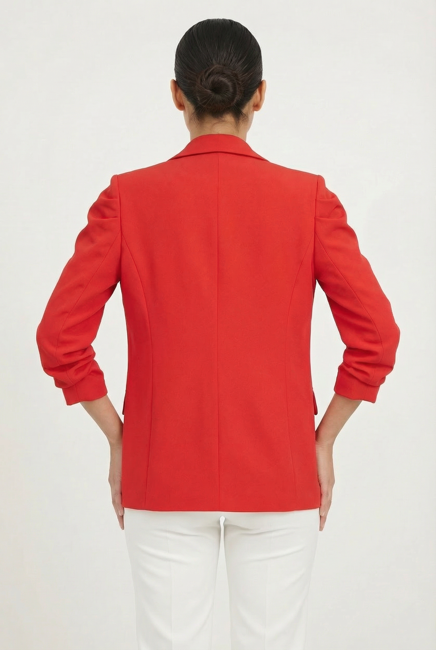 Ruched Puff Sleeve Open-Front Blazer