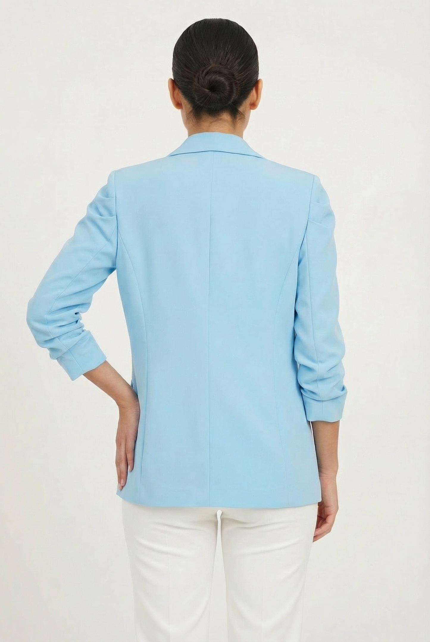 Ruched Puff Sleeve Open-Front Blazer