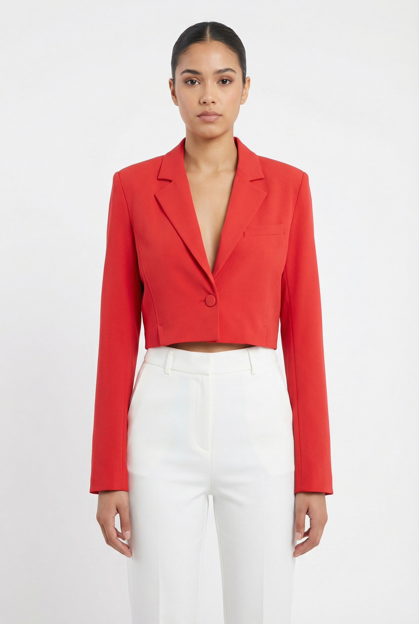 Tailored Single-Button Cropped Blazer