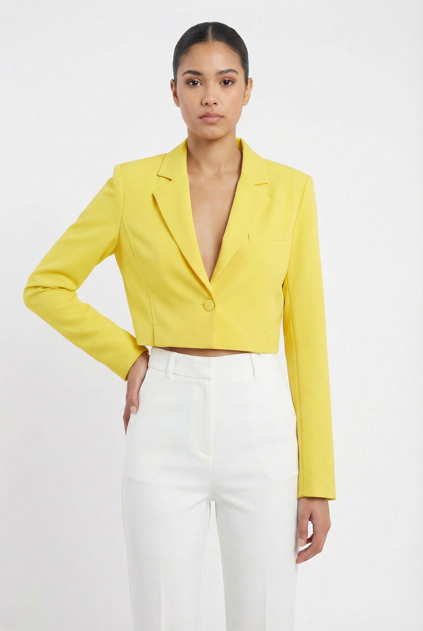 Tailored Single-Button Cropped Blazer