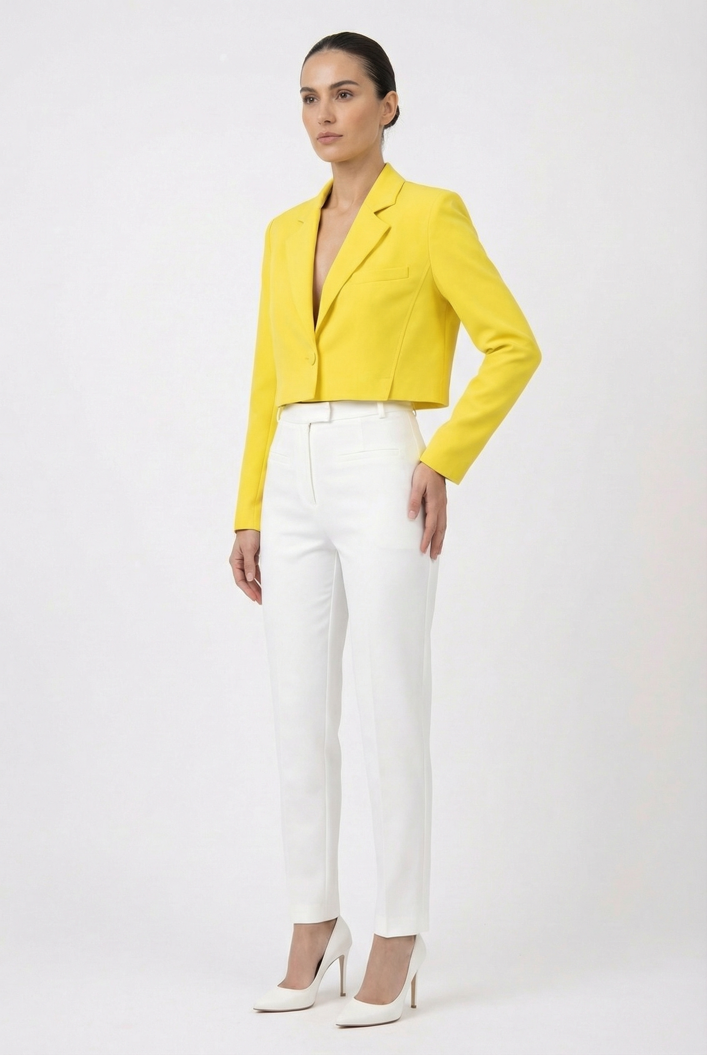Tailored Single-Button Cropped Blazer