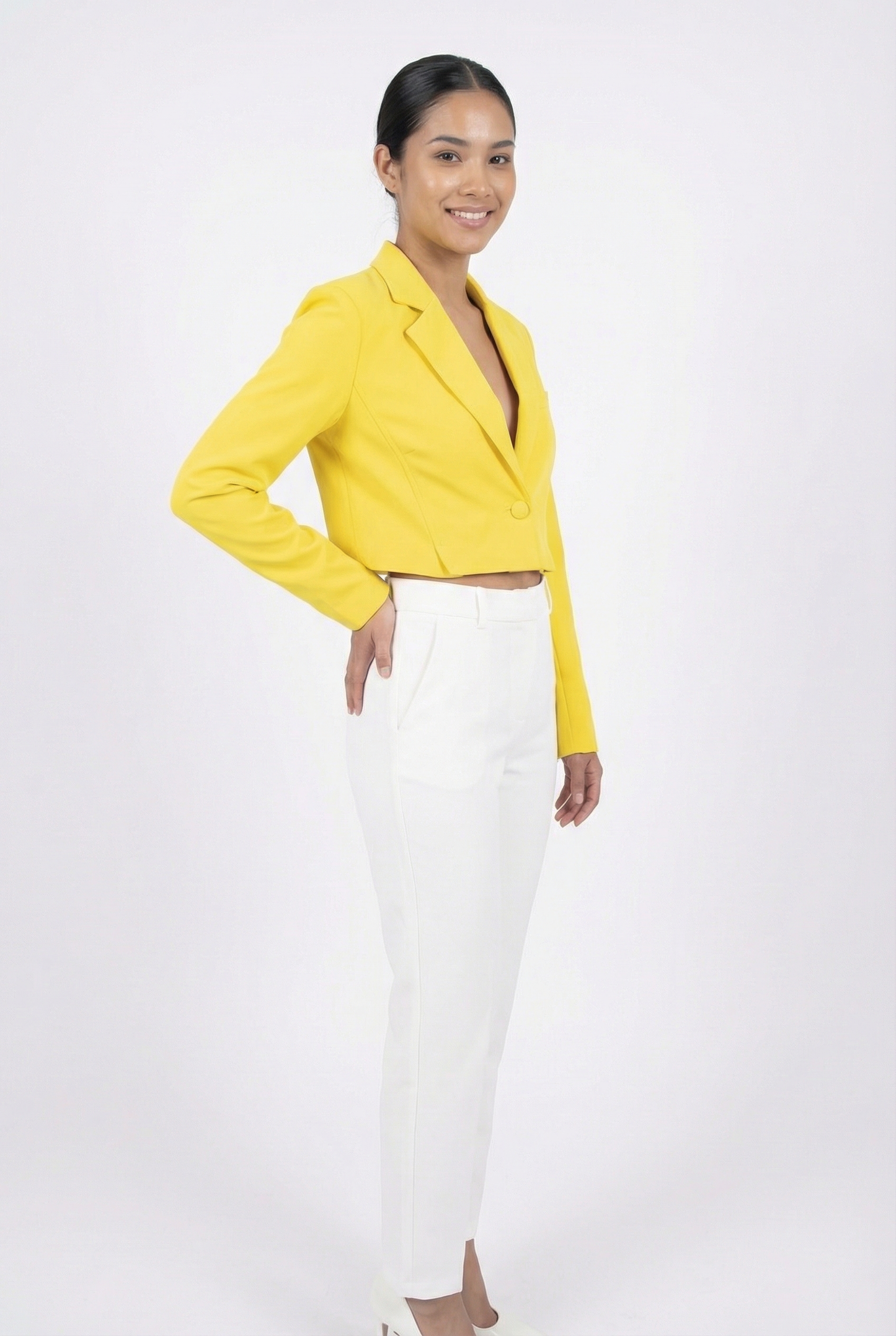 Tailored Single-Button Cropped Blazer