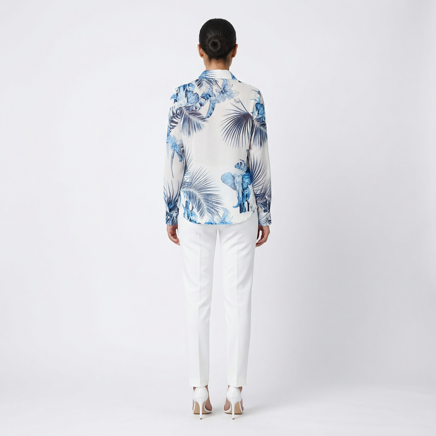 Tropical Print Tie-Neck Blouse