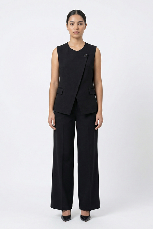 Asymmetric Wrap Vest &amp; Wide-Leg Pant Set