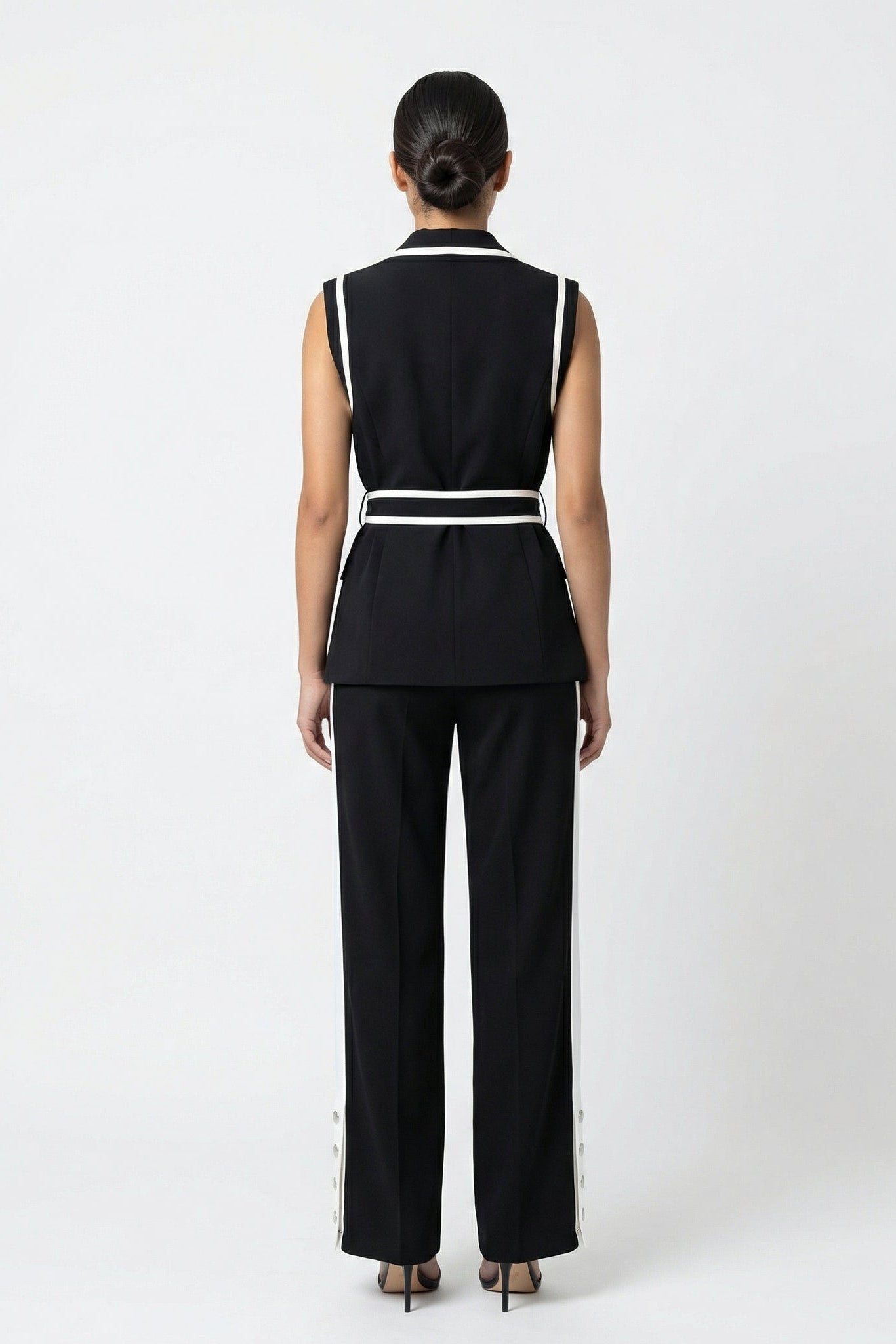 Contrast Trim Belted Vest & Pant Set