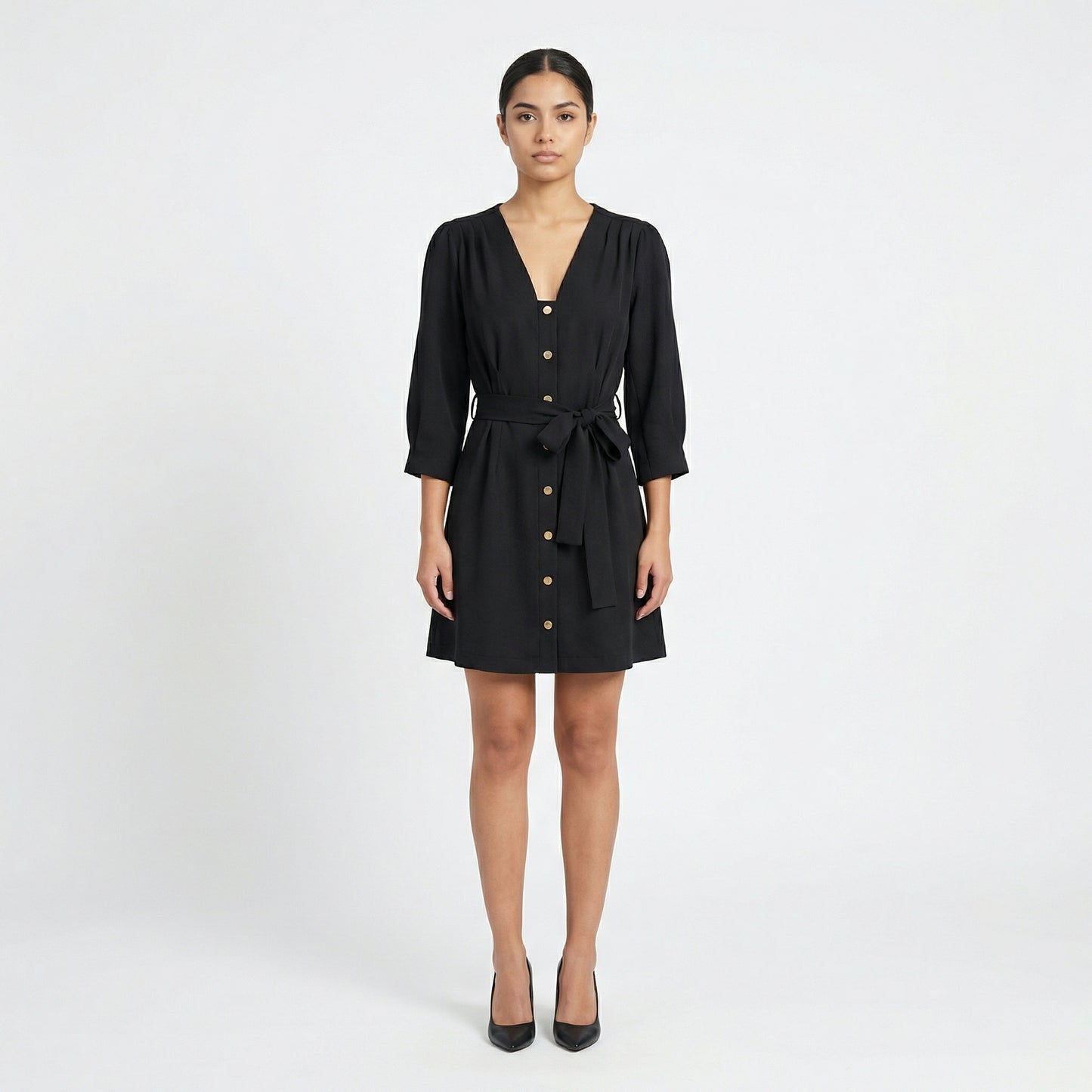 Button-Down Tie-Waist Mini Dress