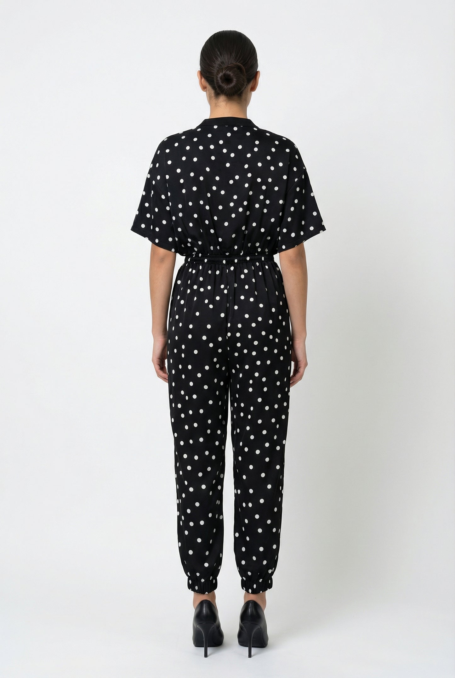 Polka Dot Zip-Front Jogger Jumpsuit