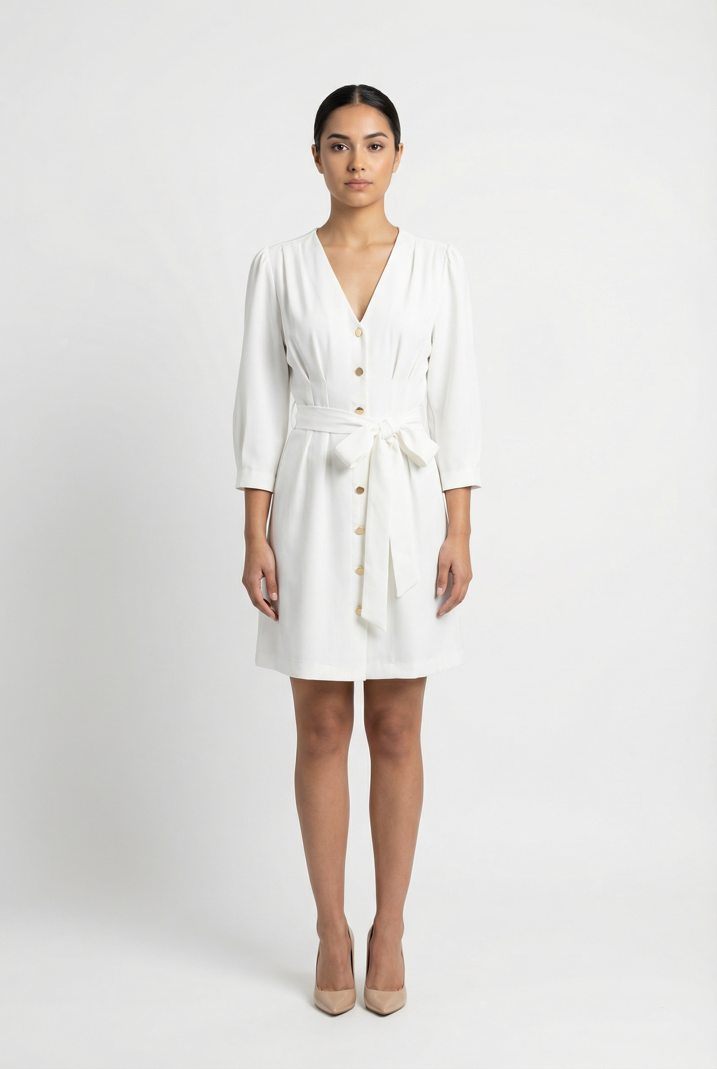 Button-Down Tie-Waist Mini Dress