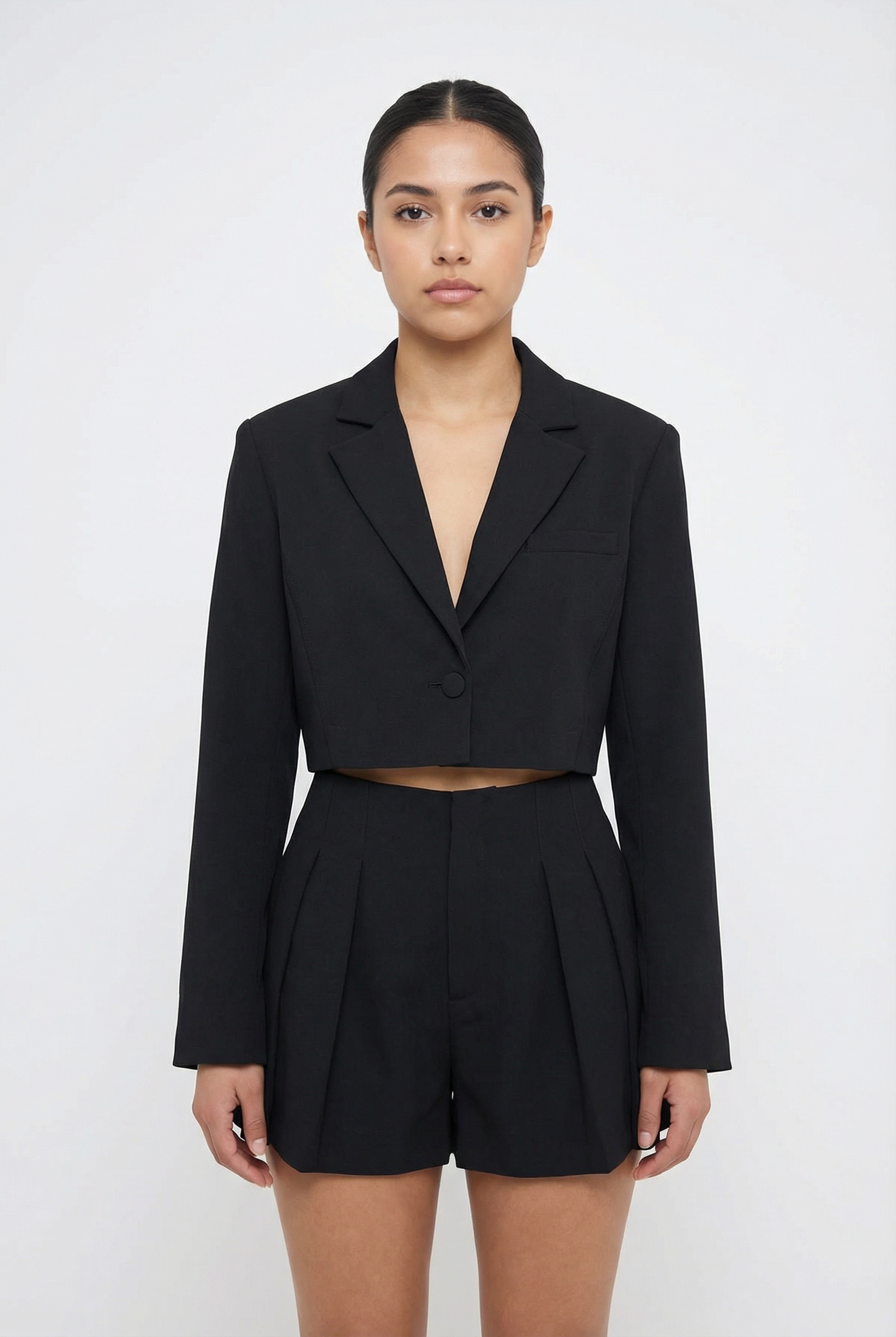 Tailored Single-Button Cropped Blazer