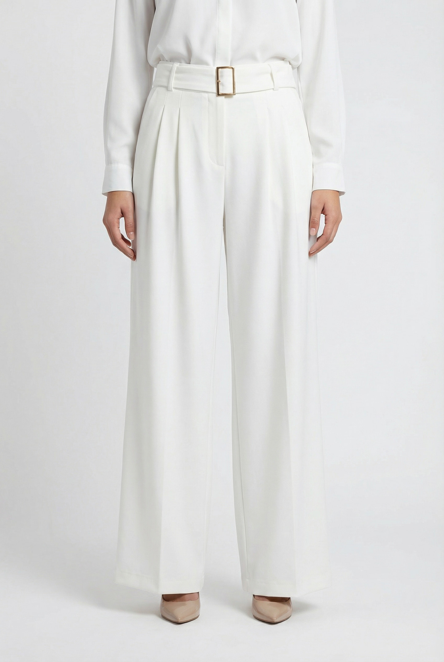Belted High-Waist Wide-Leg Trousers