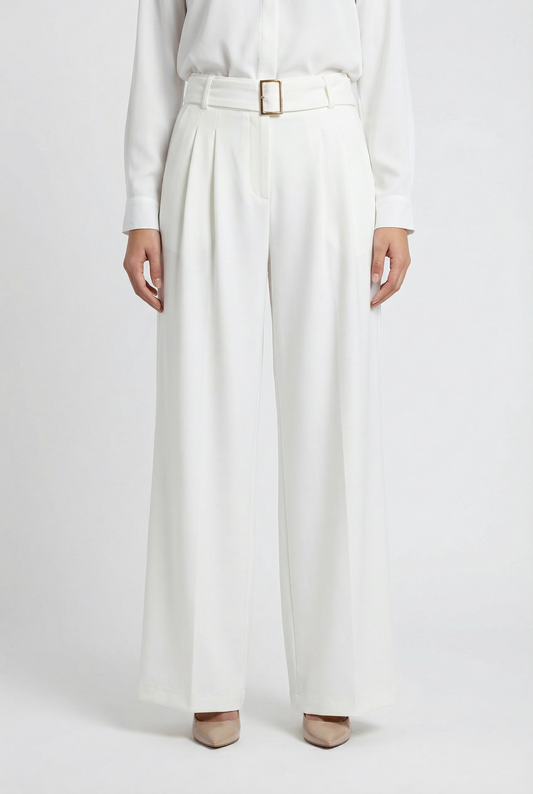 Belted High-Waist Wide-Leg Trousers