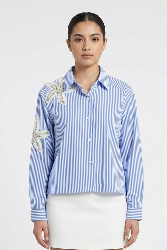 Starfish Appliqué Striped Shirt