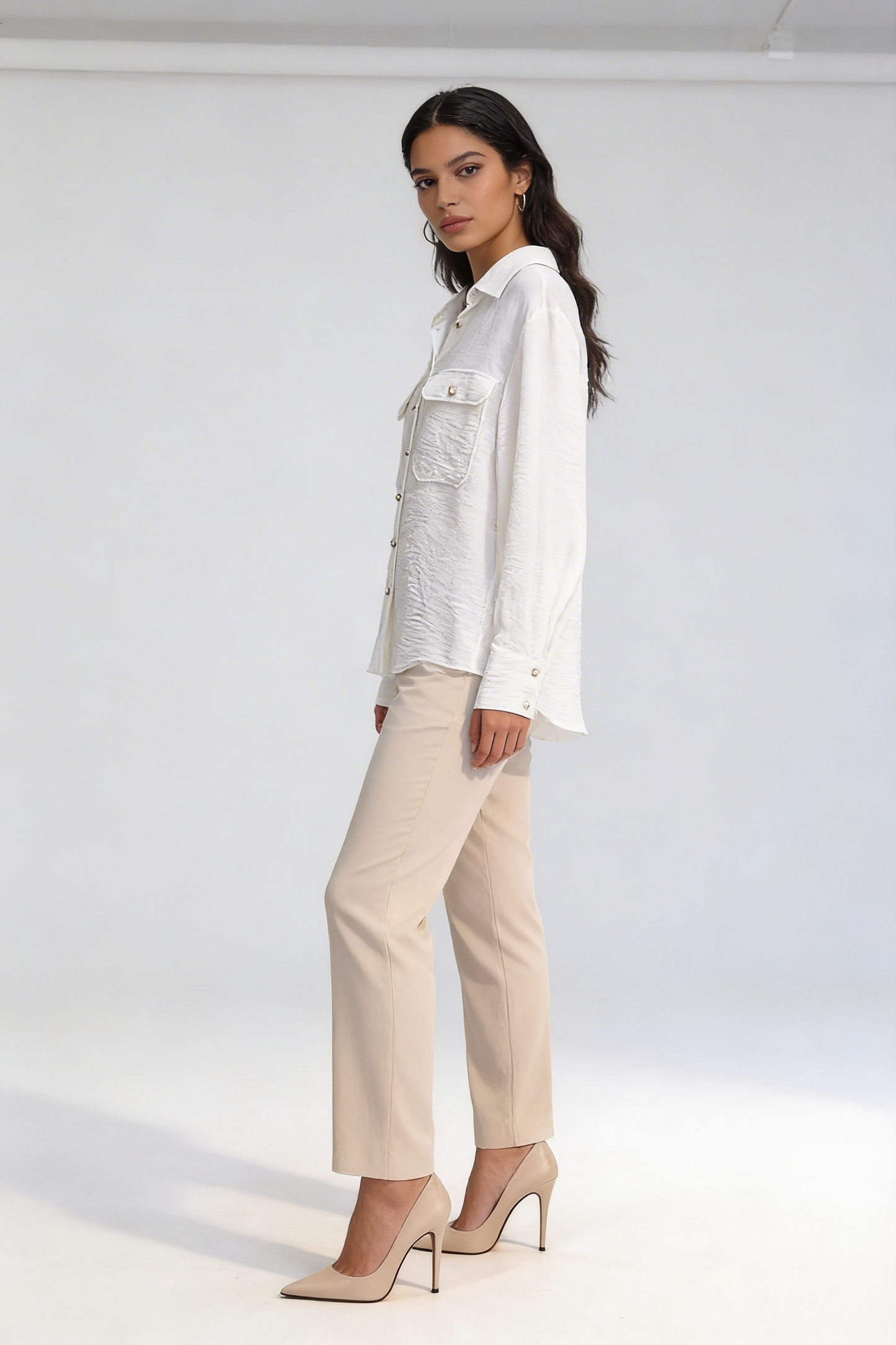 Textured Oversized Button-Down Shirt