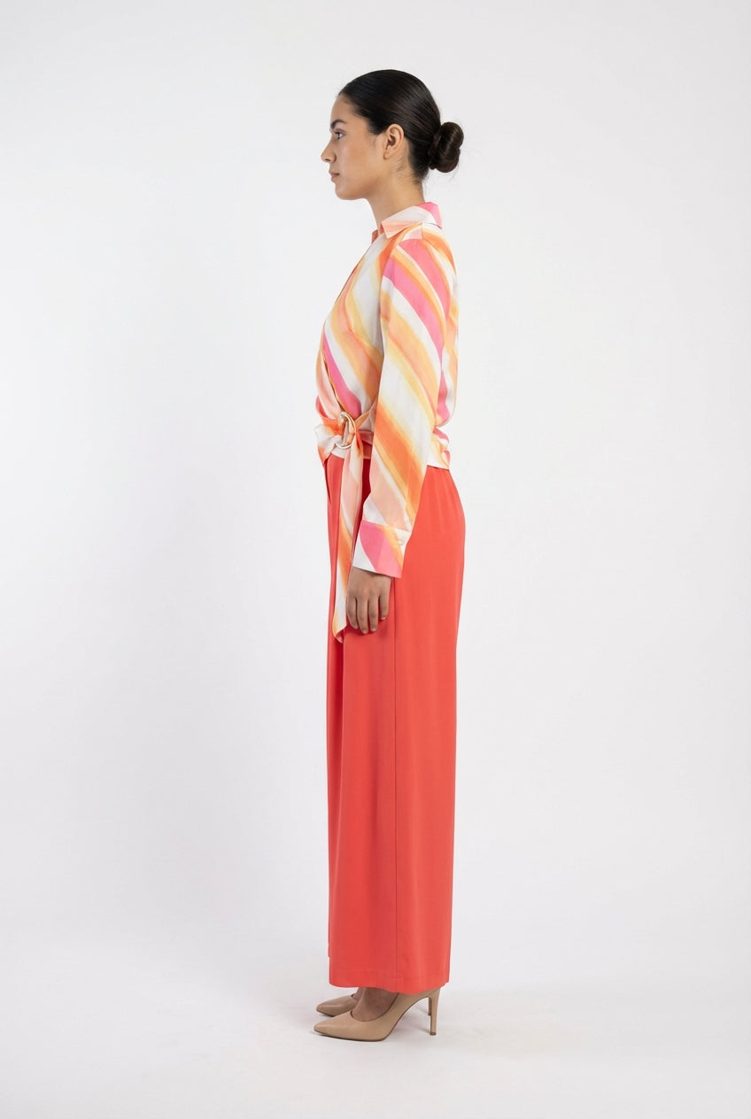 Sunset Stripe Buckle Wrap Blouse