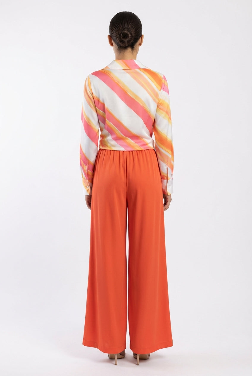 Sunset Stripe Buckle Wrap Blouse
