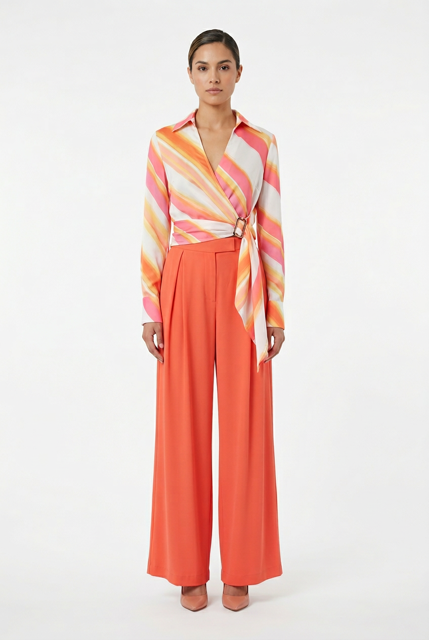 Sunset Stripe Buckle Wrap Blouse