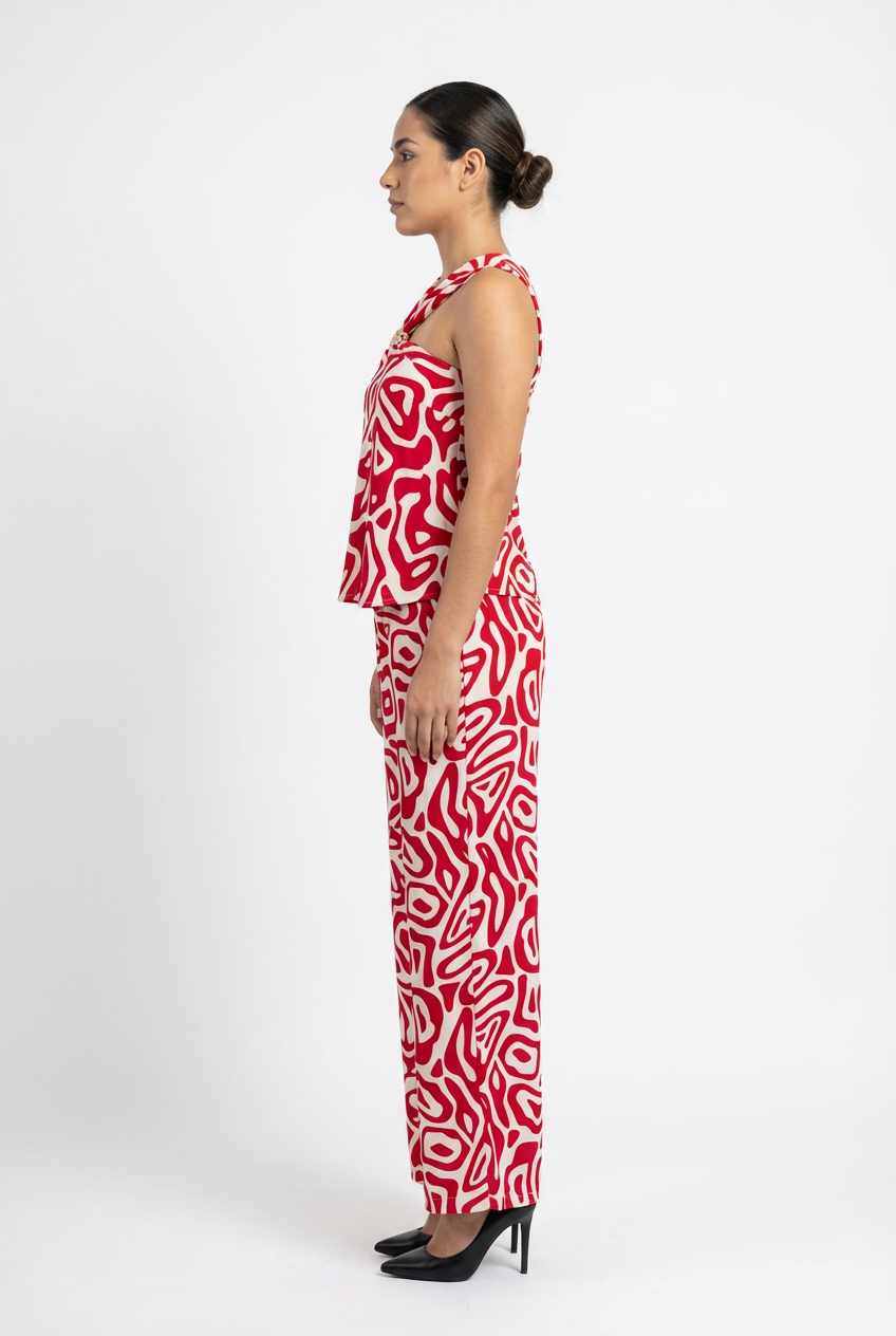 Abstract Geometric Halter & Wide-Leg Pant Set