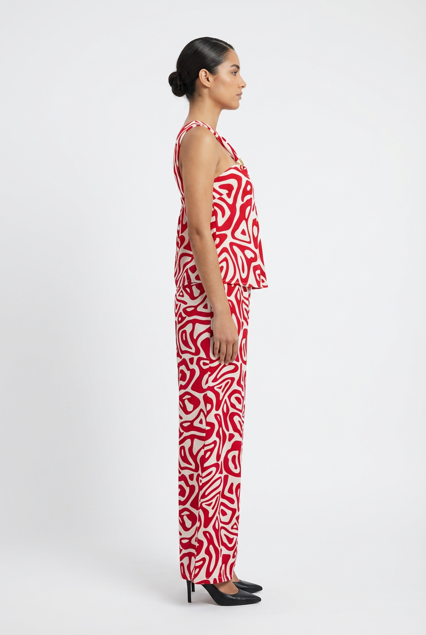 Abstract Geometric Halter & Wide-Leg Pant Set