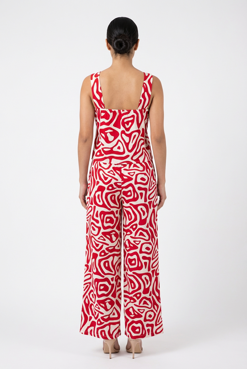 Abstract Geometric Halter & Wide-Leg Pant Set