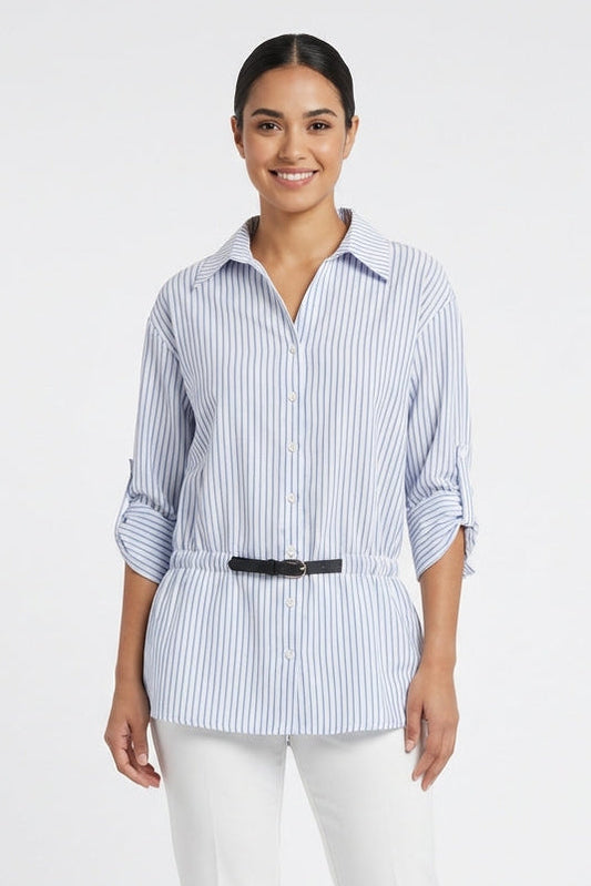 Striped Tunic Blouse with Belt Detail
