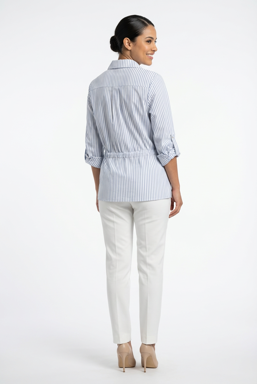 Striped Tunic Blouse with Belt Detail