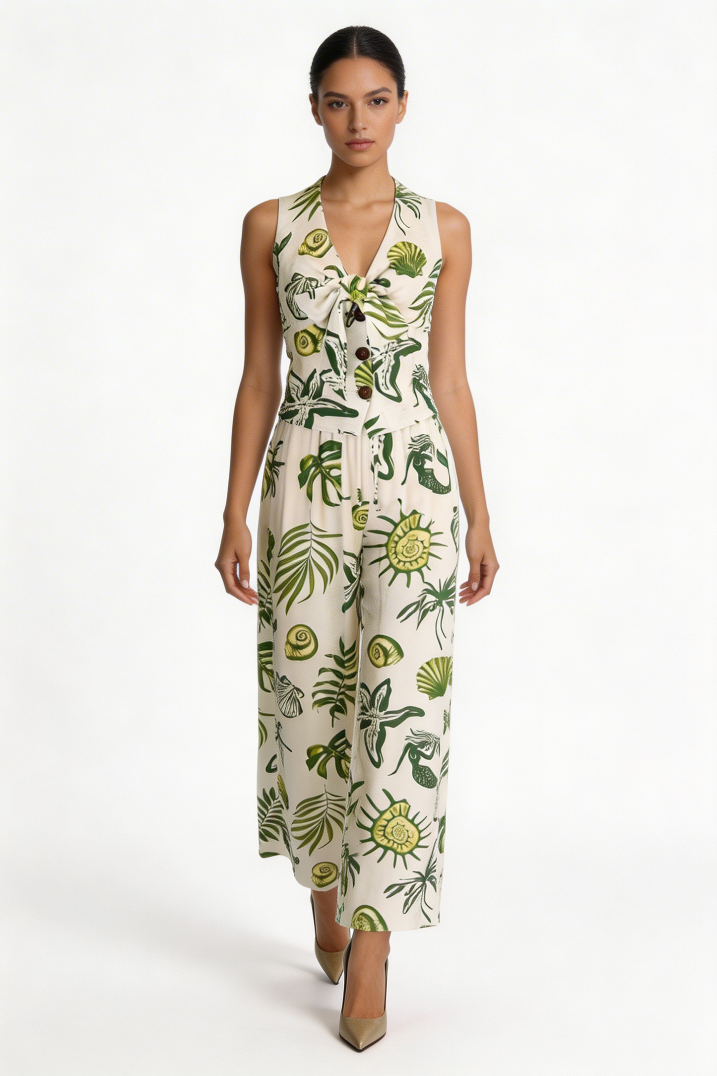 Tropical Shell & Botanical Tie-Front Set