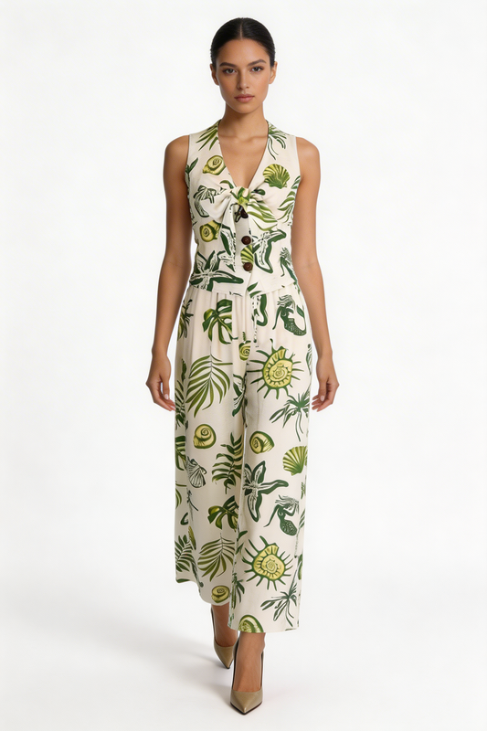 Tropical Shell & Botanical Tie-Front Set